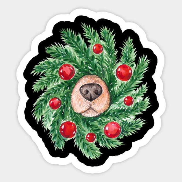 Cute Christmas Dog Nose Wreath Funny Dogs Sticker by yangho